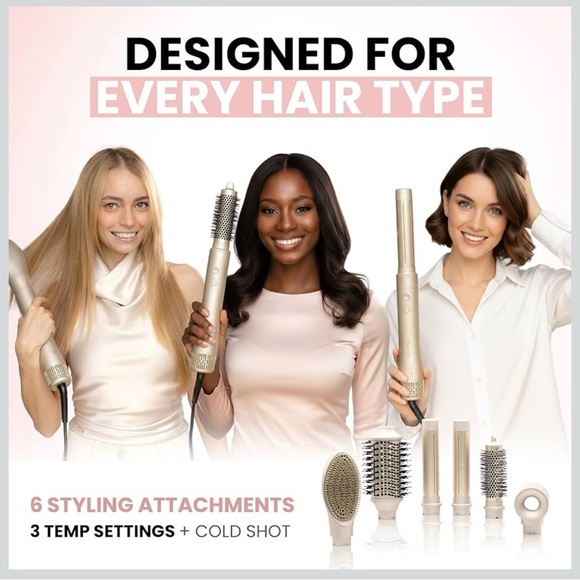 Ella Bella Airwrap Styler 6 in 1 Professional Hot Air Styler Champagne Color - Picture 6 of 14